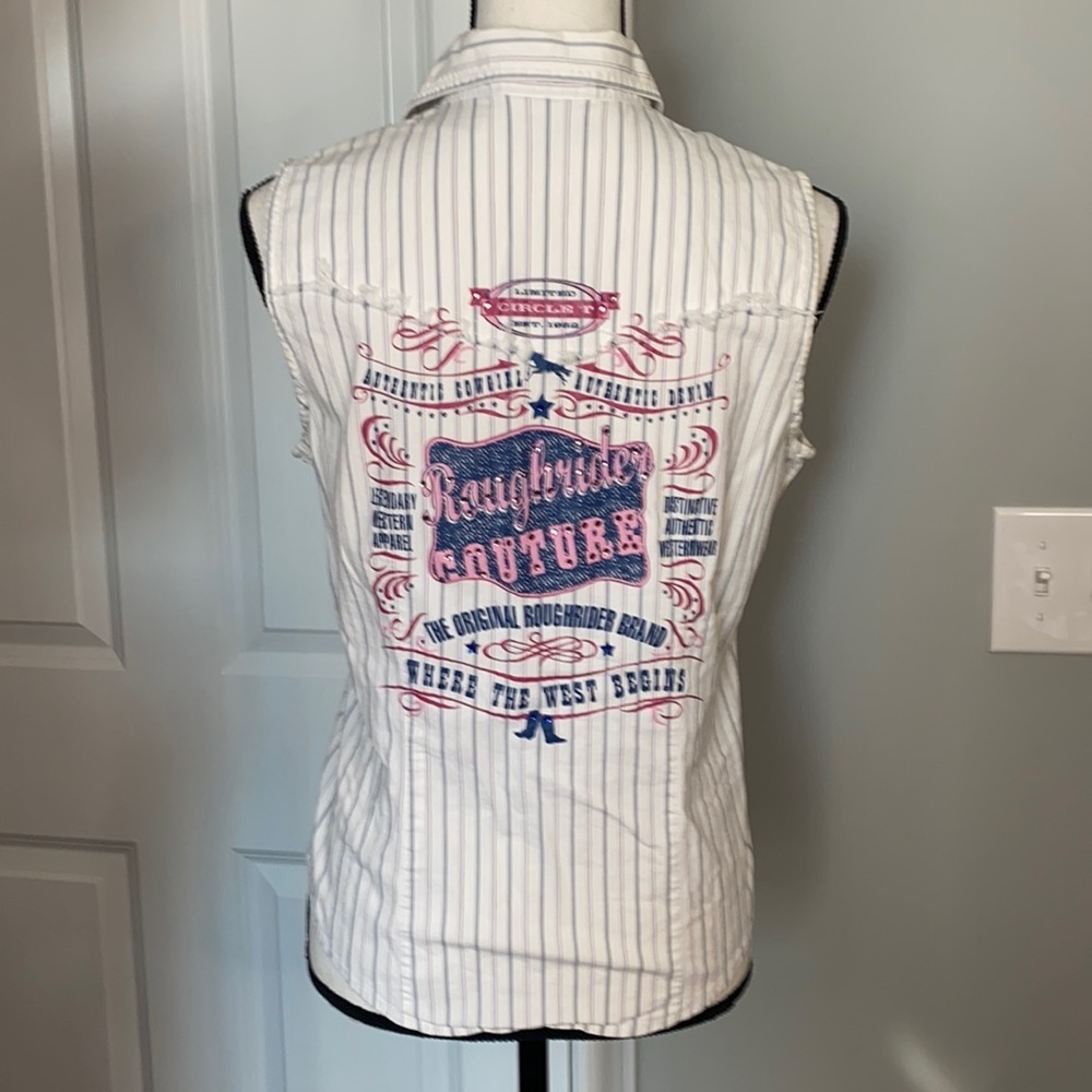 Rough rider Biker Western Pearl Snap Buttons Bling Striped Vest